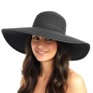 SHADE & SHORE Hat Black Foldable Lightweight 8in Head Diameter 16in Hat Diameter